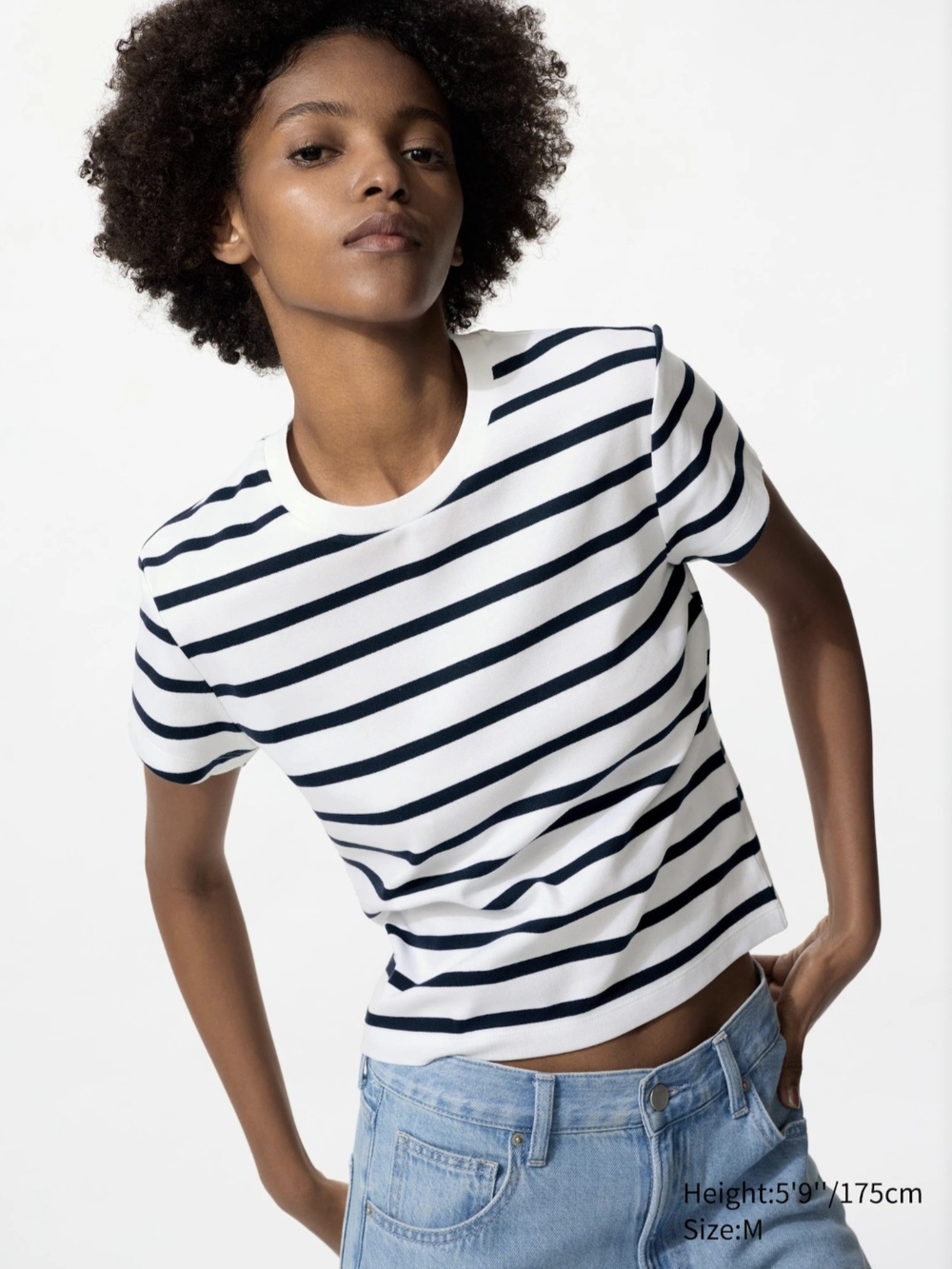 UNIQLO Mini T-Shirt Fitted Black White Striped Crew Neck Minimalist Nautical Y2K